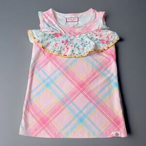 Cheeky Plum Girls Size 8Y Plaid Pretty In Pink Sleeveless Ruffle Collar Dress